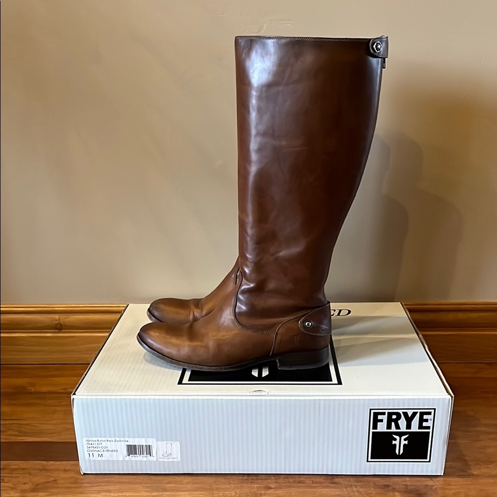 Frye Melissa Button Back Zip Fawn Extended Calf